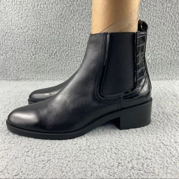 NEW zara bootie black leather ankle boots elastic GUSSET pull on womens 11 EU 42 - Picture 4 of 16